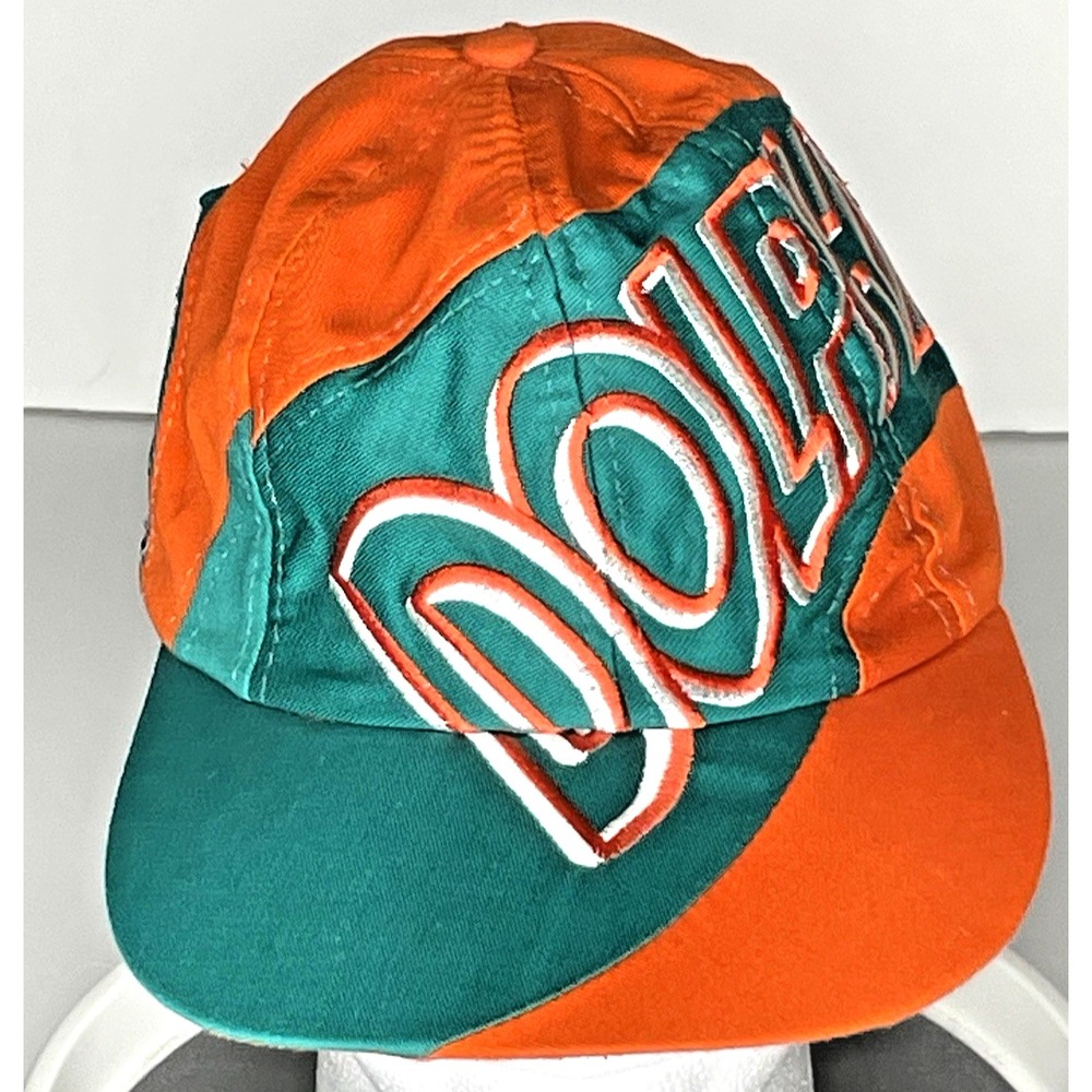 Miami Dolphins The Game Big Logo Spellout Hat Cap Teal Orange NFL VTG 90’s RARE - Picture 2 of 16